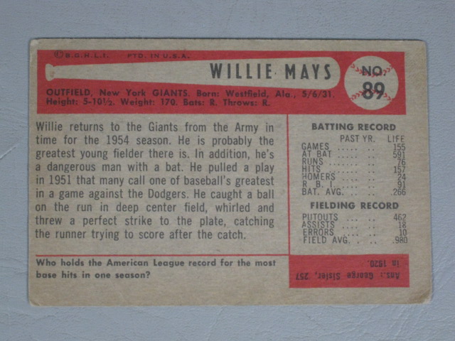 Vtg Baseball Card Lot Willie Mays Bowman 89 Topps 50 In Action SF Giants NR! 4
