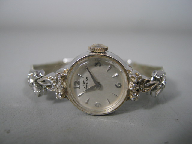 Vtg 1968 Lady Hamilton 14K White Gold Diamond Ladies Watch Wristwatch NO RES!