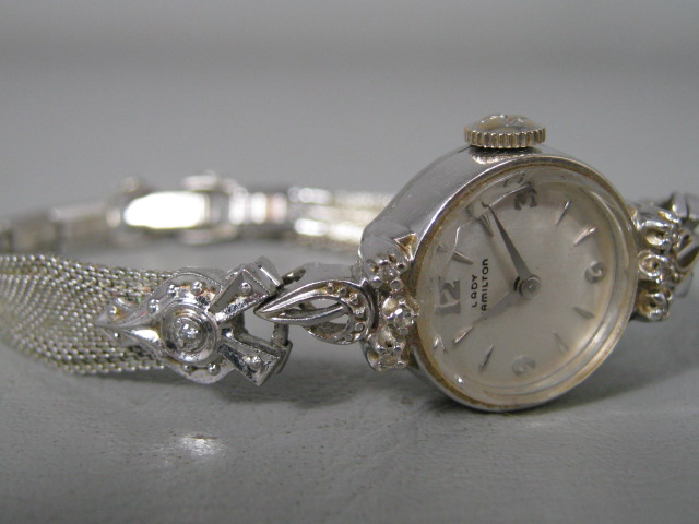 Vtg 1968 Lady Hamilton 14K White Gold Diamond Ladies Watch Wristwatch NO RES! 2
