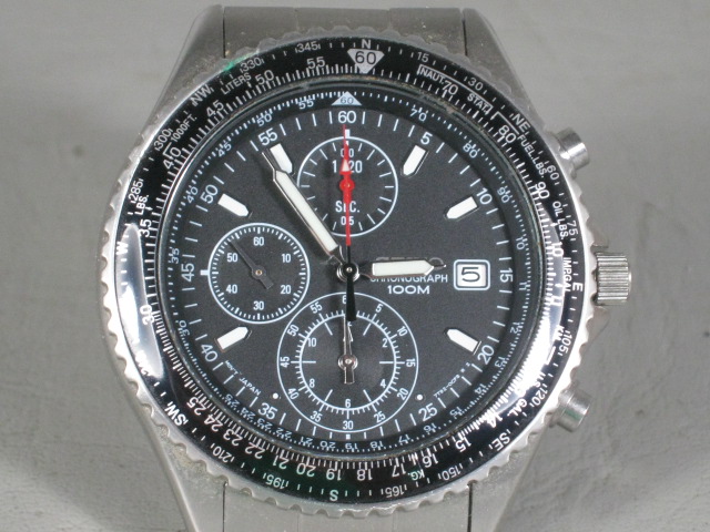 Seiko 7T92-0CF0 Mens Triple Chronograph Watch Wristwatch 100M Stainless Steel NR 1