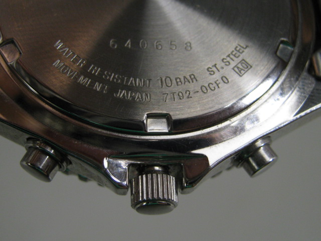 Seiko 7T92-0CF0 Mens Triple Chronograph Watch Wristwatch 100M Stainless Steel NR 8