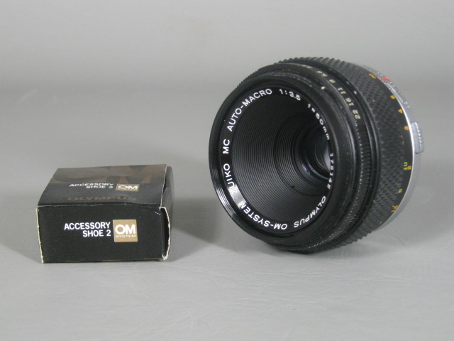 Olympus OM Zuiko MC Auto-Macro 50mm f/3.5 Camera Lens + Accessory Shoe 2 NR!