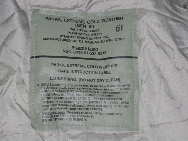 NEW US Army Military Extreme Cold Weather Primaloft Parka GEN III L7 ECWCS XL-L 2