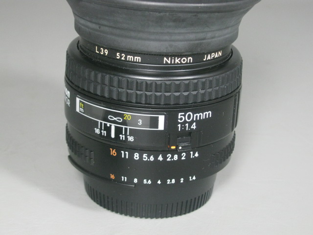 Nikon AF Nikkor 50mm f/1.4 Camera Lens w/L39 Filter & Sun Shield EXC++ Cond NR! 3