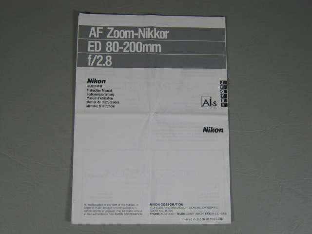 AF Nikon Zoom Nikkor ED 80-200mm f/2.8 Lens + CL-43 Case One Owner EXC+ Cond NR! 11