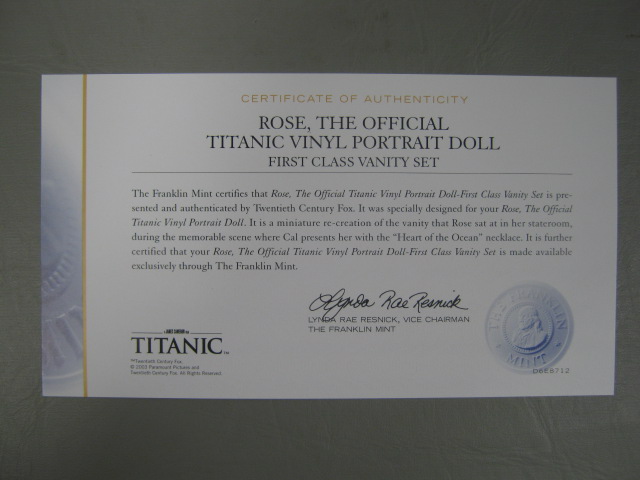 Franklin Mint Rose Doll Titanic First Class Vanity Set W/Chair COA In Box No Res 5