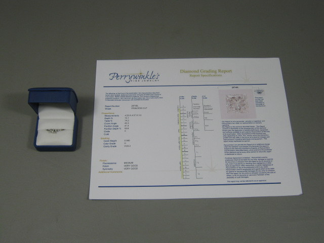 0.58ct Princess Cut Diamond Solitaire Accent 14k White Gold Ring H VVS 2 + Box +