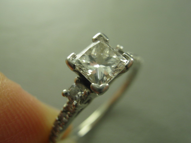 0.58ct Princess Cut Diamond Solitaire Accent 14k White Gold Ring H VVS 2 + Box + 5