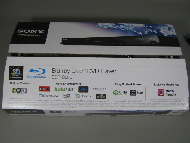 Sony Blu-Ray Player BDP-S580 HD Built In Wi-Fi 3D w/Box + HDMI Cable Bundle EXC! 10