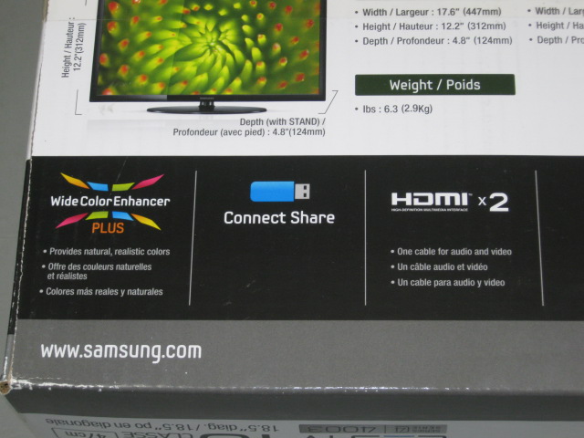 Samsung 19" Widescreen LED TV HDTV Series 4 4003 UN19D4003BD USB HDMIx2 No Res! 8