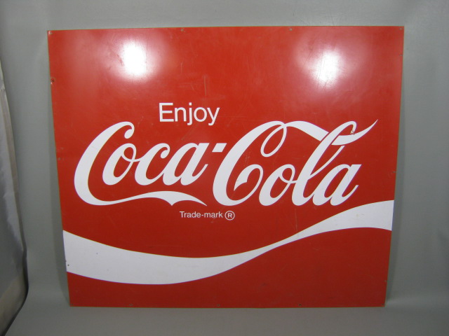 Large Vtg Enjoy Coca Cola Coke Metal Soda Advertising Sign 35" x 30" NO RESERVE!