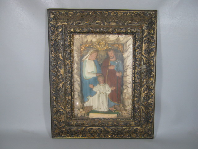 Vtg Antique Catholic Shadowbox Holy Family Mary Joseph Jesus Ornate Frame