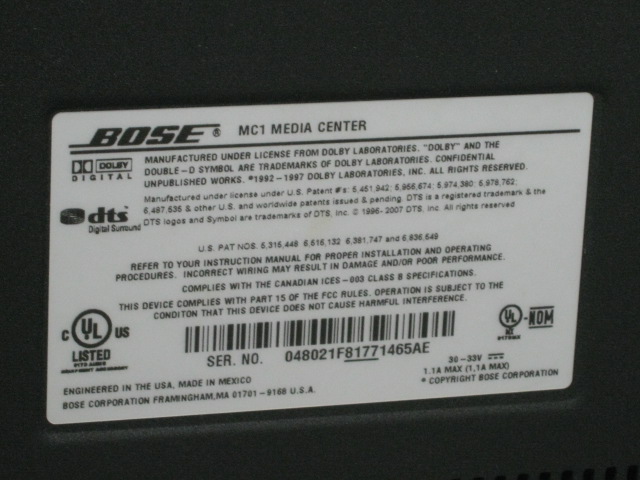 Bose Lifestyle V30 Speaker System MC1 Media Center + LCD Display + EXC COND! NR! 9