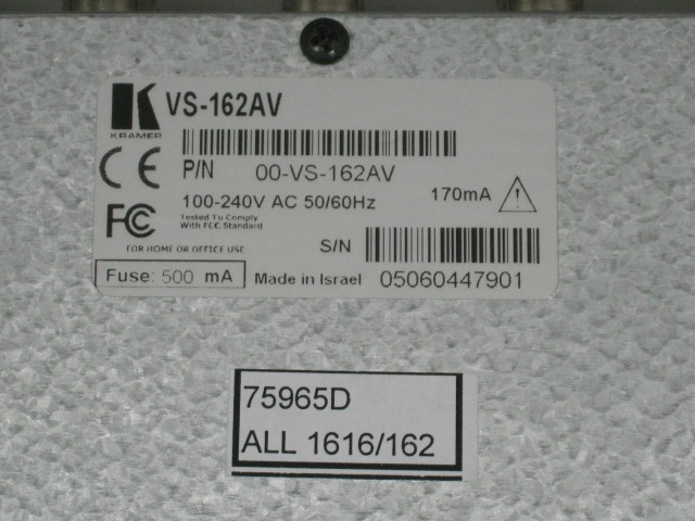 Kramer VS-162AV Rackmount 16x16 Audio Video Stereo Matrix Switcher BNC AV Switch 8