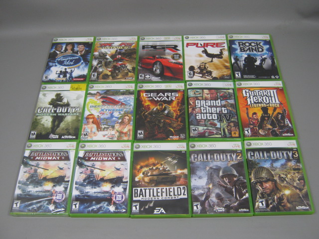 15 XBOX 360 Lot Battlefield Call Of Duty 2 3 4 Gear War Guitar Hero GTA Rockband