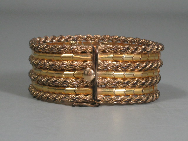 Gorgeous Vintage 18K Yellow Gold Rope Cuff Bracelet 1.96 Ounces 7 3/4" Long x 1" 1