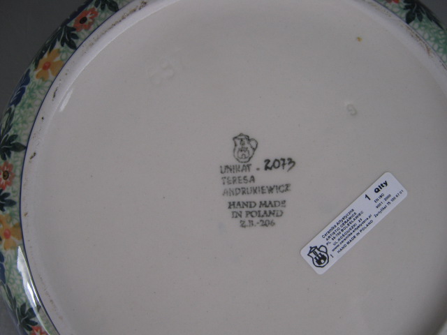 NEW Boleslawiec Unikat Pottery Stoneware Poland Large Bowl COA 2073 Andrukiewicz 3