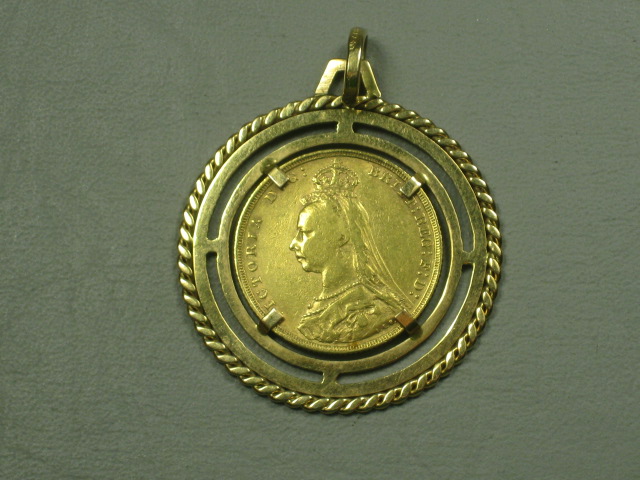 1889 Queen Victoria Jubilee Head Gold Sovereign Coin Pendant Apprx 13 Grams 13g