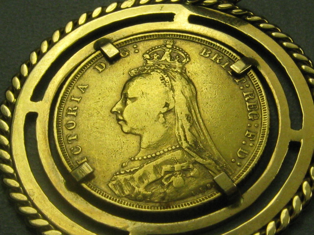 1889 Queen Victoria Jubilee Head Gold Sovereign Coin Pendant Apprx 13 Grams 13g 1