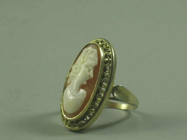 Ladies Vtg 14K Yellow Gold Rope Filigree Oblong Estate Cameo Ring Band Size 3.25 1