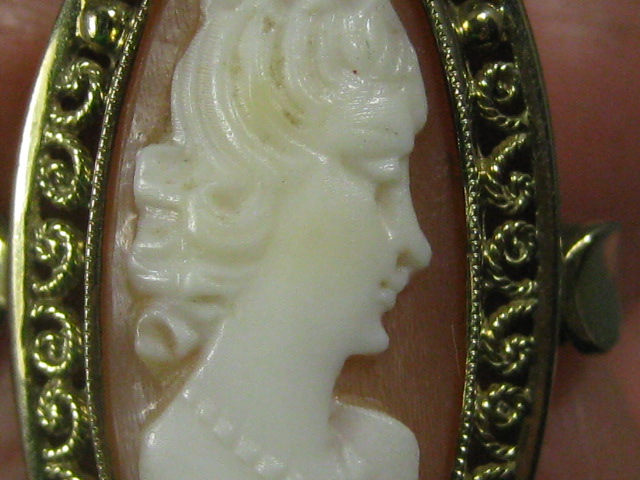 Ladies Vtg 14K Yellow Gold Rope Filigree Oblong Estate Cameo Ring Band Size 3.25 2