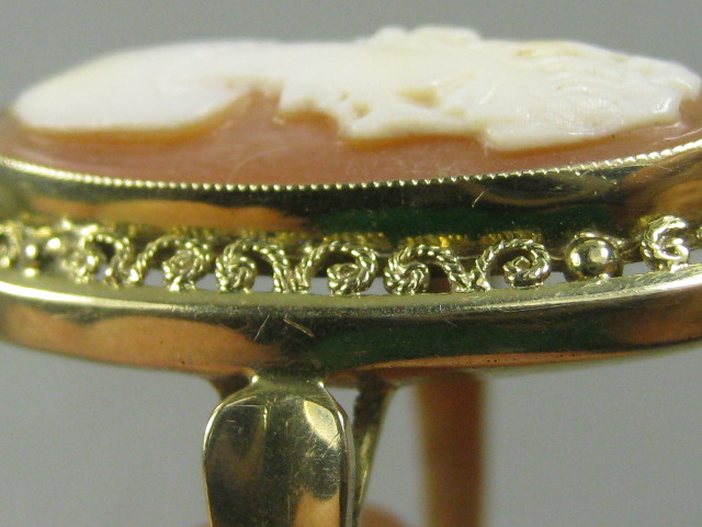 Ladies Vtg 14K Yellow Gold Rope Filigree Oblong Estate Cameo Ring Band Size 3.25 3