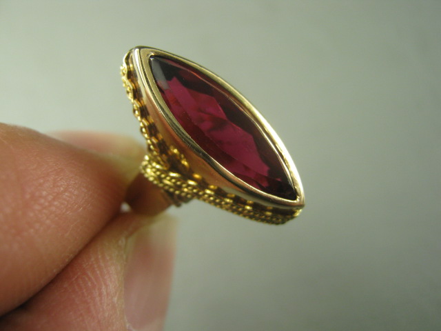 Ladies Vtg Garnet Gemstone Ring 14K Yellow Gold? Marquis Cut Size 3 3.5 Grams NR