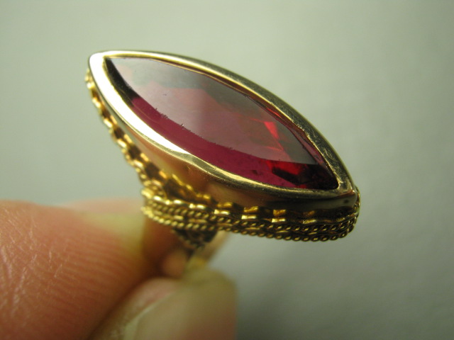 Ladies Vtg Garnet Gemstone Ring 14K Yellow Gold? Marquis Cut Size 3 3.5 Grams NR 1