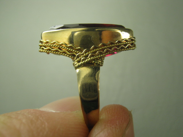 Ladies Vtg Garnet Gemstone Ring 14K Yellow Gold? Marquis Cut Size 3 3.5 Grams NR 2