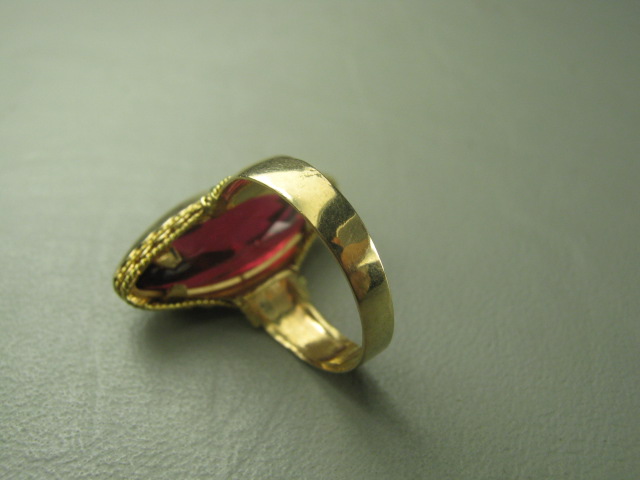 Ladies Vtg Garnet Gemstone Ring 14K Yellow Gold? Marquis Cut Size 3 3.5 Grams NR 4
