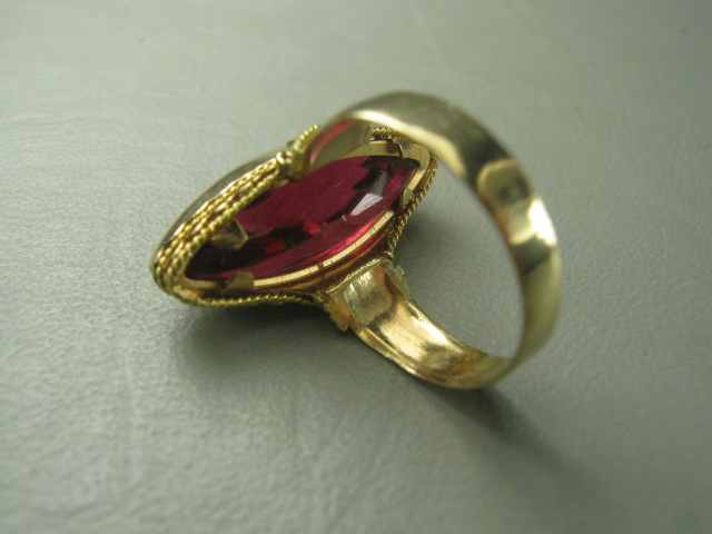 Ladies Vtg Garnet Gemstone Ring 14K Yellow Gold? Marquis Cut Size 3 3.5 Grams NR 5