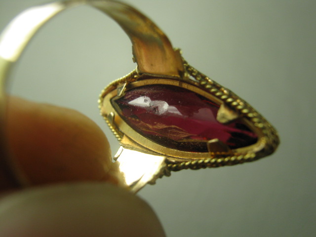 Ladies Vtg Garnet Gemstone Ring 14K Yellow Gold? Marquis Cut Size 3 3.5 Grams NR 6