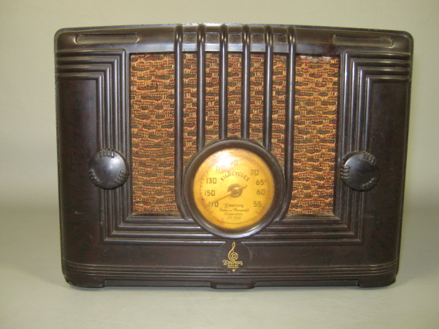Vtg Antique Emerson Art Deco Tube Radio BA-199 AM? Brown Bakelite Case? NO RES!