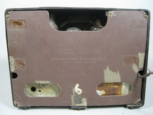 Vtg Antique Emerson Art Deco Tube Radio BA-199 AM? Brown Bakelite Case? NO RES! 2