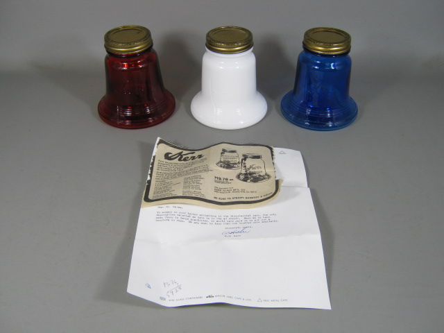 RARE Vtg 1976 Kerr Bicentennial Liberty Bell Fruit Jar Set Milk Glass Hand Blown