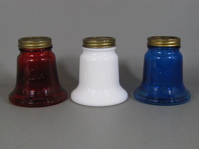 RARE Vtg 1976 Kerr Bicentennial Liberty Bell Fruit Jar Set Milk Glass Hand Blown 1