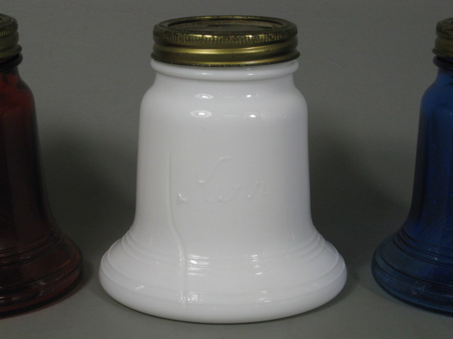 RARE Vtg 1976 Kerr Bicentennial Liberty Bell Fruit Jar Set Milk Glass Hand Blown 3