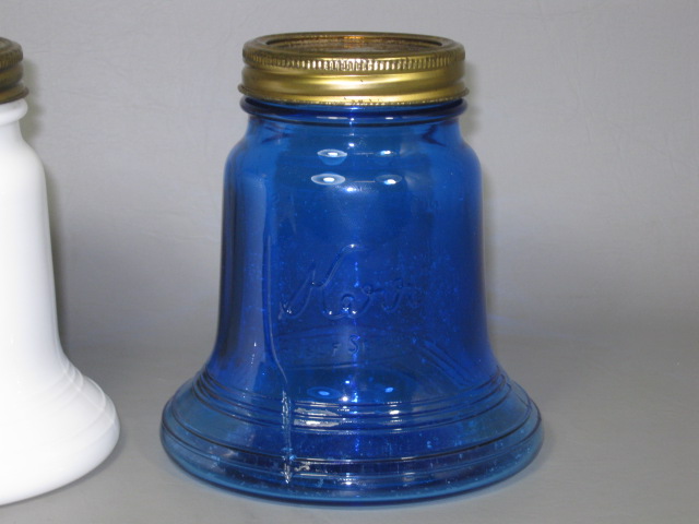 RARE Vtg 1976 Kerr Bicentennial Liberty Bell Fruit Jar Set Milk Glass Hand Blown 4