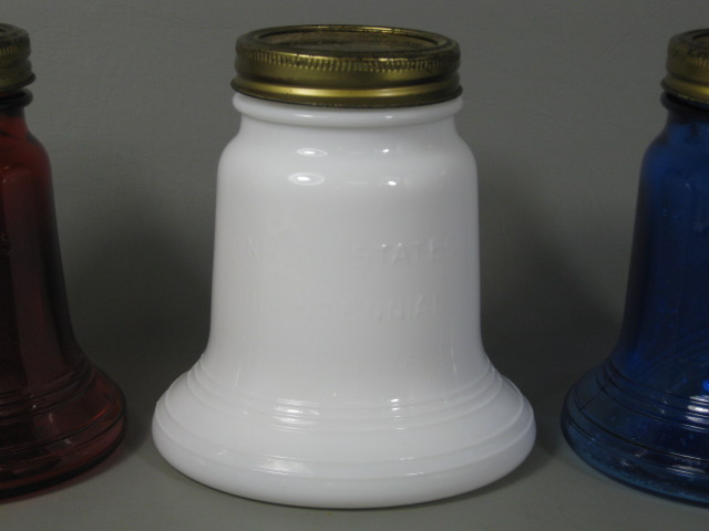 RARE Vtg 1976 Kerr Bicentennial Liberty Bell Fruit Jar Set Milk Glass Hand Blown 8