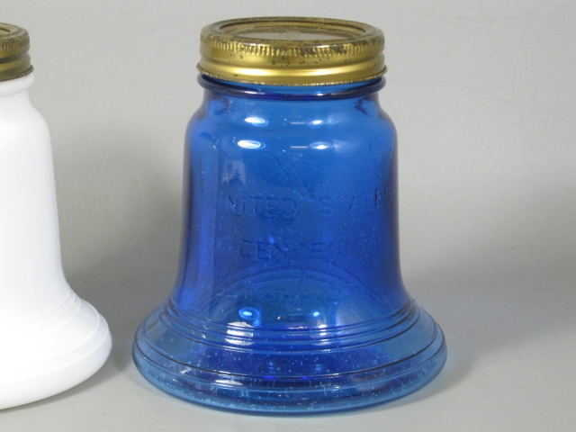 RARE Vtg 1976 Kerr Bicentennial Liberty Bell Fruit Jar Set Milk Glass Hand Blown 9