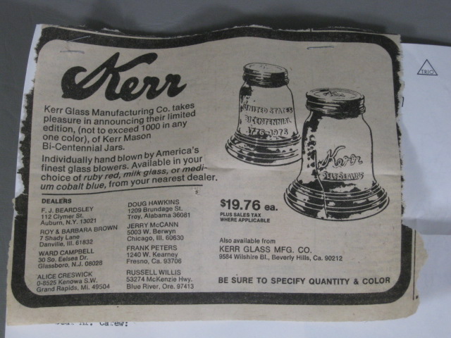 RARE Vtg 1976 Kerr Bicentennial Liberty Bell Fruit Jar Set Milk Glass Hand Blown 18