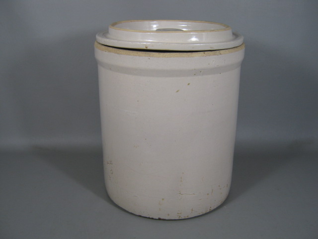 Antique Primitive Vtg 5 Gallon Stoneware Salt Glaze Crock W/ Lid + Crown Mark NR 5