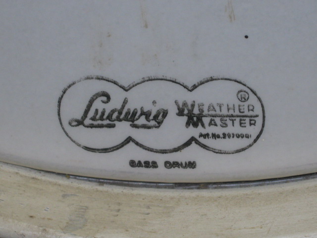 Vtg White 1965 Ludwig Bass Kick Drum 14x20 W/ Weather Master Heads Some Hardware 1