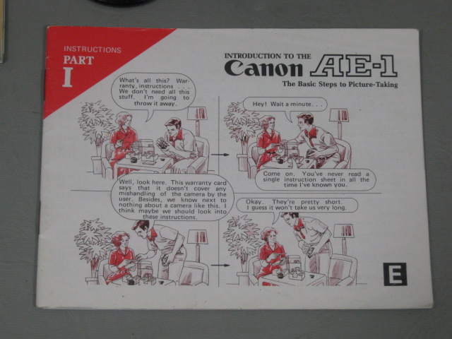 Canon AE-1 35mm SLR Film Camera + 50mm FD f/1.8 Lens + Case + Manuals Bundle NR! 9