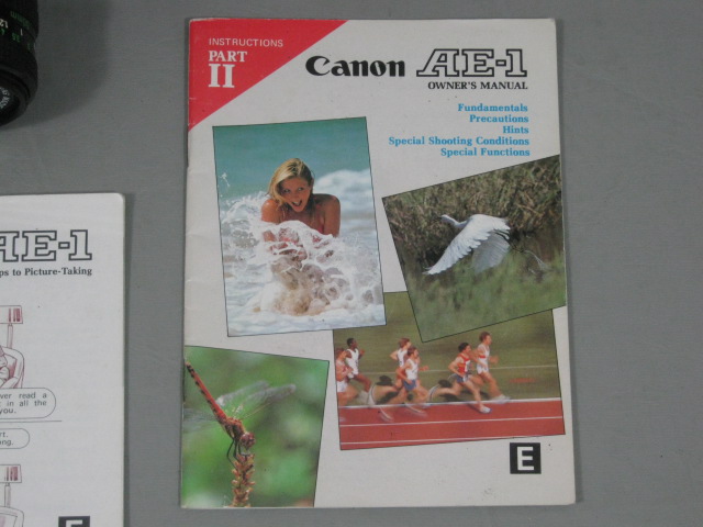 Canon AE-1 35mm SLR Film Camera + 50mm FD f/1.8 Lens + Case + Manuals Bundle NR! 10