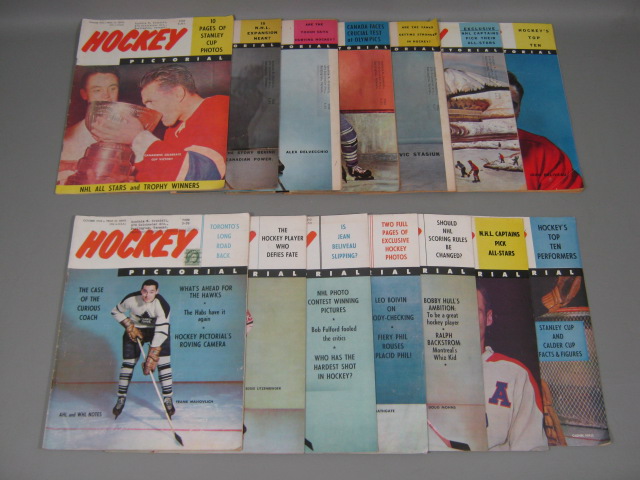 14 Vtg Hockey Pictorial Magazine Lot 1958-1960 NHL AHL WHL Bobby Hull Plante NR!