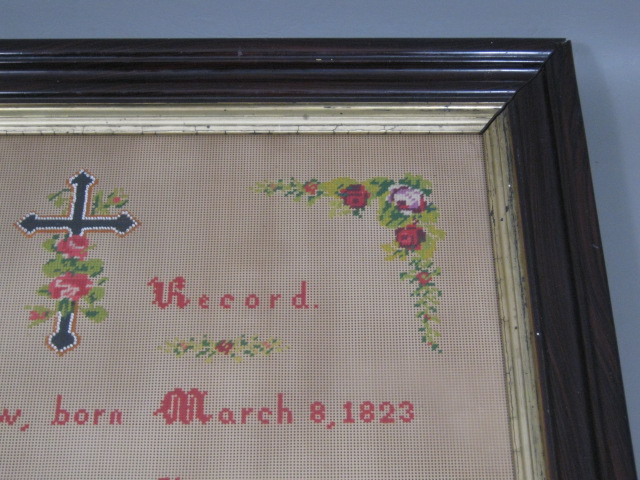 Antique Framed Marlow Family Record Needlepoint Cross Stitch Sampler 1823-1858 4