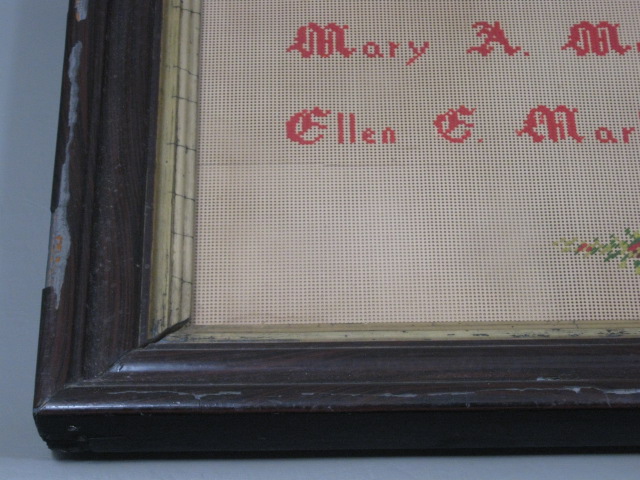 Antique Framed Marlow Family Record Needlepoint Cross Stitch Sampler 1823-1858 7