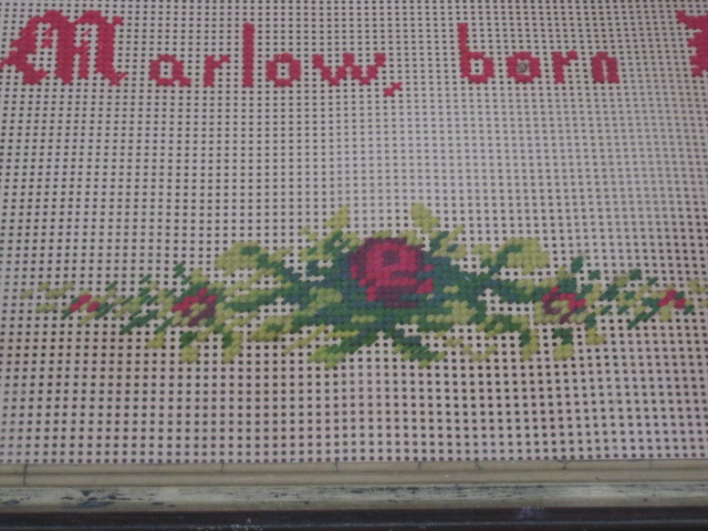 Antique Framed Marlow Family Record Needlepoint Cross Stitch Sampler 1823-1858 10