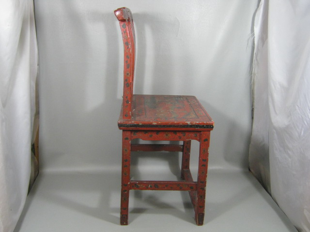 Antique Chinese Wood Wooden Chair Hand Carved & Painted 35" Tall No Reserve 1